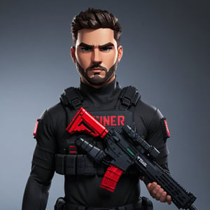 full format body portrait of captainsparklez, 

sharp stylized facial features, High-res hair strands, photorealistic skin texture, sharp 3D character sculpt, 

near future tactical operator, advanced tactical gear, black color scheme, ((one red robot arm), 

backlighting, (((((head-to-toe view of character))))), 

in the style of the cycle frontier, MRC, MeybisRuizCruz, Meybis Ruiz Cruz,tacticalgear,tactical gear