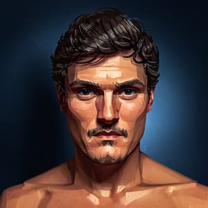 full format portrait of Pedro Pascal, style features, backlighting, 

photorealistic skin texture, 

in the style of the cycle frontier, MRC, MeybisRuizCruz, Meybis Ruiz Cruz