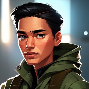 full format portrait of Modern Warfare, realistic skin, Meybis Ruiz Cruz, photorealistic, perfectly framed portrait, style features, backlighting, in the style of the cycle frontier, SAM YANG, More Detail, photorealistic, 3DMM, SimplyPaint,Sexy Toon