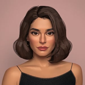 full format portrait of Diane Guerrero, sharp stylized facial features, Highres hair strands, 

photorealistic skin texture, sharp 3D character sculpt, 

backlighting, 

in the style of the cycle frontier, MRC, MeybisRuizCruz, Meybis Ruiz Cruz