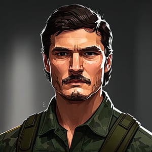 full format portrait of Pedro Pascal in Modern Warfare, realistic skin, Meybis Ruiz Cruz, photorealistic, front view, perfectly framed portrait, style features, backlighting, ,MeybisRuizCruz,photo r3al,more detail XL,skin texture style,realistic skin style,skin texture style 