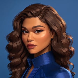 full format portrait of Zendaya, sharp stylized facial features, Highres hair strands, 

photorealistic skin texture, sharp 3D character sculpt, 

backlighting, 

in the style of the cycle frontier, MRC, MeybisRuizCruz, Meybis Ruiz Cruz