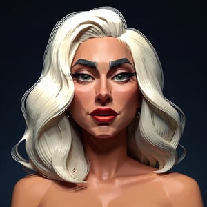 full format portrait of Lady Gaga, stylized features, sharp 3D character sculpt, Highres hair strands, 

photorealistic skin texture, 

backlighting, 

in the style of the cycle frontier, MRC, MeybisRuizCruz, Meybis Ruiz Cruz