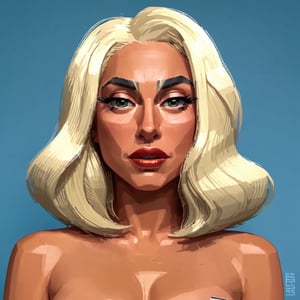 full format portrait of Lady Gaga, realistic skin, Meybis Ruiz Cruz, photorealistic, front view, perfectly framed portrait, style features, backlighting, in the style of the cycle frontier,MRC,MeybisRuizCruz,