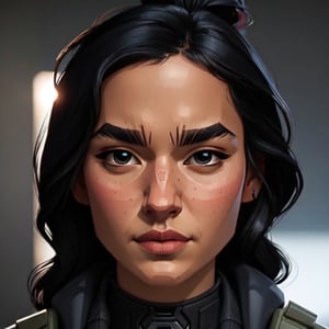 full format portrait of Modern Warfare, realistic skin, Meybis Ruiz Cruz, photorealistic, perfectly framed portrait, style features, backlighting, in the style of the cycle frontier, SAM YANG, More Detail, photorealistic, 3DMM, SimplyPaint,Sexy Toon