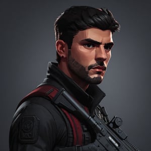 full format body portrait of ÁLVARO MORATA, 

sharp stylized facial features, Highres hair strands, photorealistic skin texture, sharp 3D character sculpt, 

near future tactical operator, advanced tactical gear, black color scheme, minimal red colors, 

backlighting, (((((head-to-toe view of character))))), 

in the style of the cycle frontier, MRC, MeybisRuizCruz, Meybis Ruiz Cruz,tacticalgear,tactical gear