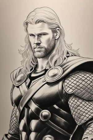 a pencil drawing of thor on marval comic