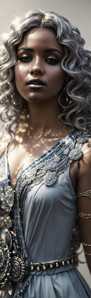  (masterpiece:1.3), AIDA_LoRA_AnC as cyborg in style of AIDA_ColGruBioMec, pretty face, beautiful child, dramatic, curly silver hair, silver flowers, air intaces on her chest, gears on her shoulders, blurry gray background, depth of field, sharp focus on the subject, f 1.8,photorealistic