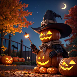 ((best quality)), ((masterpiece)), ((ultra-detailed)), high resolution, halloween monsters gardening in yard on autumn eve