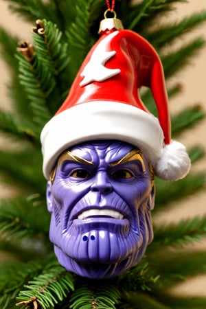 "close up christmas_ornament, in form of [THANOS], made of ceramic, wearing a santa hat",Leonardo, Style,LOGO,christmas_ornament,