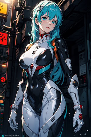 (hatsune miku) (Best quality, 8k, 32k, Masterpiece, UHD:1.2), (realistic:1.5), (masterpiece, extremely detailed cyberpunk wallpaper CG unity 8k, eyeliner, best quality, high resolution: 1.2), (ultra detailed, UHD:1.2), 1 girl, serious emotion, cyan eyes, :p, BREAK a Japanese bodybuilder, blue hair, perfect fingers, detailed fingers, extremely cute and beautiful, (smooth and fine mahogany hair: 1,2), 1 girl, alone, adult, (detailed pretty girl: 1.4), ((perfect female body)), ((perfect hands)), (narrow waist: 1.05), slim, abs, (big breasts: 1.35) dawn, white, light blue bob hair, sharp focus, epic, girl, nervous, rei ayanami, (red lion lighting background), white tight-fitting protective suit with black and red lining pattern, technical clothing, suit, 3DMM, long hair,