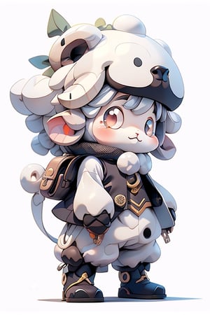 cartoon sheep wear black waistcoat, centered, full body, no_humans, Depth of field, ((white-background, empty background)), (kawaii:1.3), (anime:1.4), cute, round eyes, (Best quality, masterpiece:1.2), design, mascot concept, inspiration, straight line, perfect hands, 2D