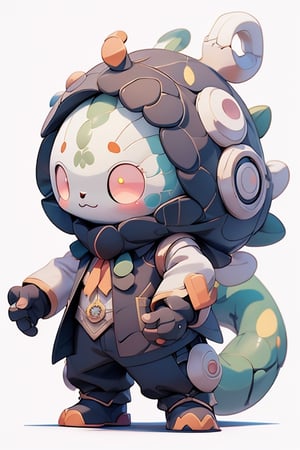 cartoon snake wear black waistcoat, centered, full body, no_humans, Depth of field, ((white-background, empty background)), (kawaii:1.3), (anime:1.4), cute, round eyes, (Best quality, masterpiece:1.2), design, mascot concept, inspiration, straight line, perfect hands, 2D