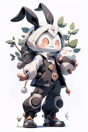 cartoon rabbit wear black waistcoat, centered, full body, no_humans, Depth of field, ((white-background, empty background)), (kawaii:1.3), (anime:1.4), cute, round eyes, (Best quality, masterpiece:1.2), design, mascot concept, inspiration, straight line, perfect hands, 2D