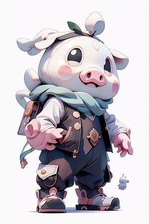 cartoon pig wear black waistcoat, centered, full body, no_humans, Depth of field, ((white-background, empty background)), (kawaii:1.3), (anime:1.4), cute, round eyes, (Best quality, masterpiece:1.2), design, mascot concept, inspiration, straight line, perfect hands, 2D