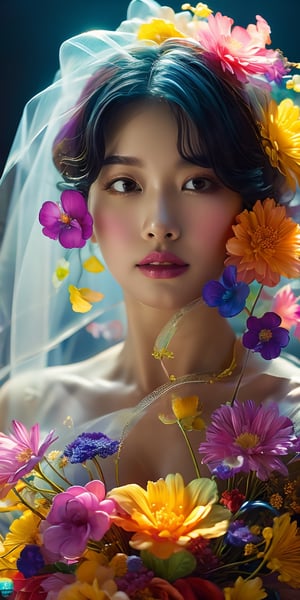 coil,Colorful colors,lewd, Devine, Transparent Glass Flowers, colorfulveil, beautiful face, sensual lips, cute, cleavage