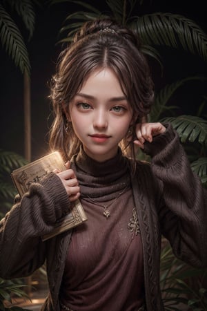 (best quality,4k,8k,highres,masterpiece:1.2),ultra-detailed,(realistic,photorealistic,photo-realistic:1.37),portraits,colorful lighting,bokeh,long purple hair flowing with the wind,cinematic lighting effects,the woman has a gentle smile and sparkling eyes, stunning dress, earrings and necklaces with intricate patterns,tropical garden as the background, vibrant colors, warm and soft color tones.