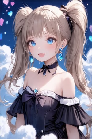 1 girl, solo, long hair, twin tail hairstyle, looking at viewer, blush, bangs, hair accessory, jewels, blue eyes, light brown wavy hair, ribbon, bow, earrings, medium bust,woman, off shoulder, gothic outfit, open lips, blurry, ((masterpiece)), excellent quality, light particles, fluffy clouds, hearts, ((stunning images: 1.3)), ((crystals in the air: 1)), detailed, detailed masterpiece, anime art style. , ek_real_b00ster, ek_ani_b00ster
sexy,naked