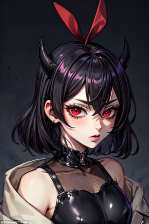 Nero's appearance was a perfect representation of her personality - cute yet bitchy, with a hint of devilishness. Her short black hair and bright red eyes were just the beginning, as her devil horns added a touch of danger to her already captivating look.,secre swallowtail