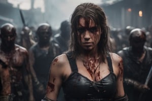 ((full-body wide-angle long shot)) photograph of blood-splattered woman holding sword walking though crowd in dystopian setting, (large breasts:1.5), , natural skin, (skin moles:0.3), (freckles:0.3), , ((UHD, 8k, F2.8, 35mm film, IMAX, RAW Photo, masterpiece, best quality, dynamic lighting, low-key lighting, film grain, insane details, intricate details, hyperdetailed photography, high resolution, high budget, depth of field, bokeh, cinematic, cinemascope, moody, epic, gorgeous, grainy))