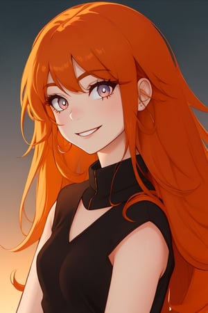 1girl, saralin, ember eyes, orange_hair, smiling