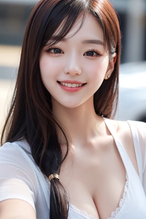 25 year old korean girl, beautiful face, smile, kpop idol