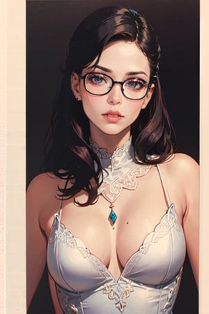 solo, Thin and sheer dress, lipstick, best quality, masterpiece, ultra high res, detailed skin, high detail, glasses, powder room,