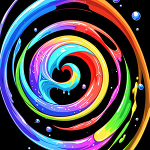 Exploding colors, liquid, bubbles, vibrant, on a black surface 