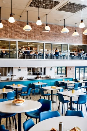 cafeteria, modern,  full of people, realistic, people eating