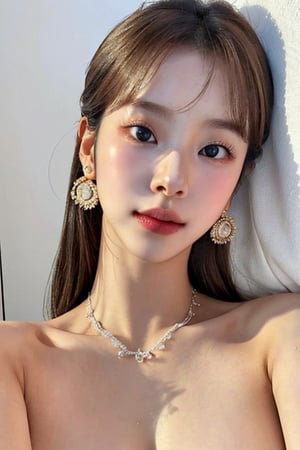 best quality,  (masterpiece::1.4),  (photorealistic::1.4),highly detailed,1 girl,detailed beautiful face,the whole body,
Half-smile, nude body,  detailed beautiful eyes,medium-length light-brown hair,naked,no cloths,looks like a kpop star,earrings,necklace,realistic detailed skin texture,detailed hair, ,at nileght,portrait,korean sexy girl, take off clothes, chaeyoung,chaeyounglorashy,soominn_jo, pink nipple
