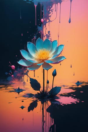 Minimalism illustration, Best quality, swamp, iridescent extraterrestrial realistic flowers, reflections, bioluminescent subsurface scattering, geometric Abstraction, (floral ink blots style of Liam Wong:1.2)