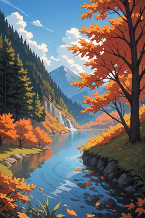 score_9, score_8_up, score_7_up, autumn, fall, canoe on the river, painting with the colors of the wind