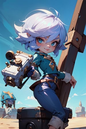 (masterpiece, best quality:1.4), [[smirk]], (beautiful, perfect, detailed, surreal, intricate, aesthetic:1.2), 
(Tristana:1.3) full body portrait, cowboy_shot 