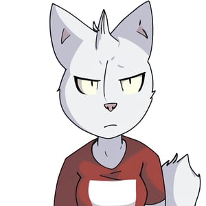t5ua, a cat with a red tshirt, sharp, solid white background