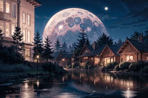 Photo of a calm village without any life, lots of lush trees and dense bushes, village, countryside, wooden houses, no human, scenery, natural views, photo in midnight, amazing sky, sparkling stars, beautiful night sky, moon, comets, HDR, film grain, (), mirrorless, Nikon Z8, Nikon Z lens, (outdoor), (), (), (vignette effect), (), (), (dark moody), (night atmosphere), (hyperrealism:1.5), (masterpiece:1.0), extremely-ultra-hd, hyperrealistic style, texture, realistic photo, 8k, raw photo, realistic texture, extremely realistic, 50mm f2, professional photography, realistic photograph, (night), (realistic texture), (playful shadow), silhouettes, (), (soft lighting), (aesthetic:1.5), (intricate detailed), (professional photographer), (photorealistic), ultra wide,fantasy theme, 
