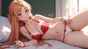 high_school_girl, SAM YANG, disheveled, aaasuna, perfect hands, , in a modern world, in her room, medium_breasts, changing cloth, underwear, shy