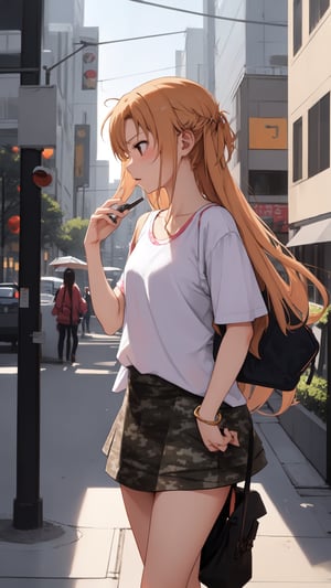 high_school_girl, SAM YANG, disheveled, aaasuna, perfect hands, wear Camouflage, in a modern city