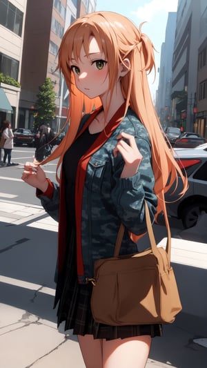 high_school_girl, SAM YANG, disheveled, aaasuna, perfect hands, wear Camouflage, in a modern city