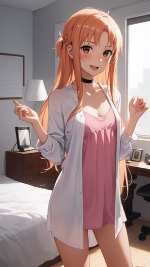 high_school_girl, SAM YANG, disheveled, aaasuna, perfect hands, , in a modern world, in her room, medium_breasts, happy, sex, naked_shirt, black Choker