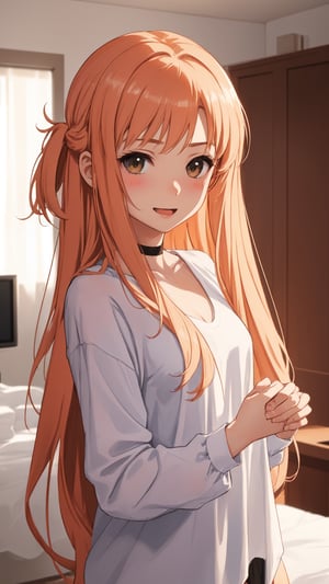 high_school_girl, SAM YANG, disheveled, aaasuna, perfect hands, , in a modern world, in her room, medium_breasts, happy, sex, naked_shirt, black Choker