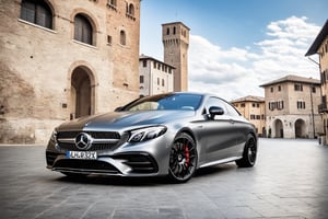 ((Ultra-realistic)) photo of mercedes e53 amg coupe,metallic grey color,shiny spinning wheels,glossy black alloy rims with silver edge,bright turned on head lights
BREAK
[backdrop of (a medieval plaza in Italy), 14th century, (golden ratio), (medieval architecture), (mullioned windows), (brick wall), (tower with merlons), overlooking the plaza, beautiful blue sky with imposing cumulonembus clouds],vehicle focus,(wide shot),random angle view
BREAK
rule of thirds,depth of perspective,studio photo,trending on artstation,perfect composition,(Hyper-detailed,masterpiece,best quality,UHD,HDR,32K,sharp focus,high contrast,kodachrome 800:1.3),H effect,photo_b00ster, real_booster,more detail XL,itacstl