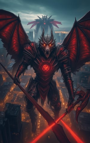 In the skies over the city, two new formidable enemies descend—one with a wolf-like head, and the other with an eagle-like head. Both creatures have crimson wings that shimmer ominously in the dim light, their massive forms cutting through the air. They wear dark armor resembling demonic knights, with glowing red symbols across their chests and arms. In their hands, they wield menacing weapons: the wolf-headed demon grips a spear crackling with energy, while the eagle-headed one holds a long battle axe, both of them poised to strike.
BREAK
realistic,detailed,sharp focus,high contrast,rule of thirds,depth of perspective,award-winning photo,chiaroscuro lighting,ek_g1rl_02,ek_ph0t0_b00ster,ek_art_b00ster,ek_real_b00ster