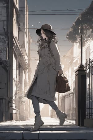 a girl walking in the street,intricate details,detailed exquisite face,soft shiny skin,chiaroscuro lighting,rule of thirds,wide shot,art_booster,real_booster