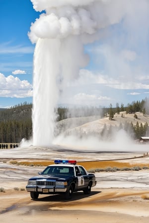 Hyper-Realistic photo of a beautiful LAPD police officer at  Yellowstone,20yo,1girl,solo,LAPD police uniform,cap,detailed exquisite face,soft shiny skin,smile,sunglasses,looking at viewer,Kristen Stewart lookalike,cap,fullbody:1.3
BREAK
backdrop:Old Faithful \(oldfa1thfu1\) in Yellowstone,outdoors,multiple boys,sky, day,tree,scenery,6+boys,realistic,photo background,many people watching smoke eruption,highly realistic eruption,highly detailed soil,mostly white soil with some brown,police car,(girl focus:1.3),[cluttered maximalism]
BREAK
settings: (rule of thirds1.3),perfect composition,studio photo,trending on artstation,depth of perspective,(Masterpiece,Best quality,32k,UHD:1.4),(sharp focus,high contrast,HDR,hyper-detailed,intricate details,ultra-realistic,kodachrome 800:1.3),(cinematic lighting:1.3),(by Karol Bak$,Alessandro Pautasso$,Gustav Klimt$ and Hayao Miyazaki$:1.3),art_booster,photo_b00ster, real_booster,Ye11owst0ne,grandpr1smat1c