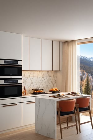 ((Hyper-Realistic)) photo of luxurious modern kitchen in a cabin of winter resort,countertop,electric stove,cabinet,dining table with 4 chairs,tiled wall,refrigerator,window,curtains,lamp,door, black and white and [other vivid] colors
BREAK
aesthetic, rule of thirds,depth of perspective,studio photo,trending on artstation,(Hyper-realistic photography, masterpiece,ultra-detailed,intricate details,16K,sharp focus,high contrast,kodachrome 800,HDR:1.2),by Antonio Lopez,Diego Koi,David Parrish,Canaletto and Edward Hopper,
w1nter res0rt,H effect,art_booster,ani_booster