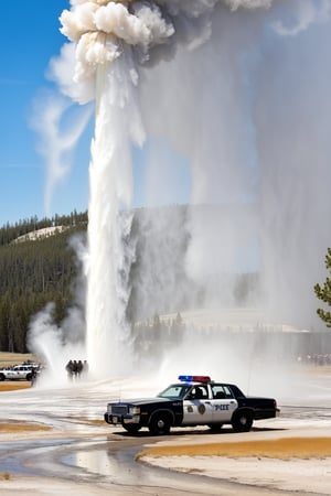 Hyper-Realistic photo of a beautiful LAPD police officer at  Yellowstone,20yo,1girl,solo,LAPD police uniform,cap,detailed exquisite face,soft shiny skin,smile,sunglasses,looking at viewer,Kristen Stewart lookalike,cap,fullbody:1.3
BREAK
backdrop:Old Faithful \(oldfa1thfu1\) in Yellowstone,outdoors,multiple boys,sky, day,tree,scenery,6+boys,realistic,photo background,many people watching smoke eruption,highly realistic eruption,highly detailed soil,mostly white soil with some brown,police car,(girl focus:1.3),[cluttered maximalism]
BREAK
settings: (rule of thirds1.3),perfect composition,studio photo,trending on artstation,depth of perspective,(Masterpiece,Best quality,32k,UHD:1.4),(sharp focus,high contrast,HDR,hyper-detailed,intricate details,ultra-realistic,kodachrome 800:1.3),(cinematic lighting:1.3),(by Karol Bak$,Alessandro Pautasso$,Gustav Klimt$ and Hayao Miyazaki$:1.3),art_booster,photo_b00ster, real_booster,Ye11owst0ne,grandpr1smat1c