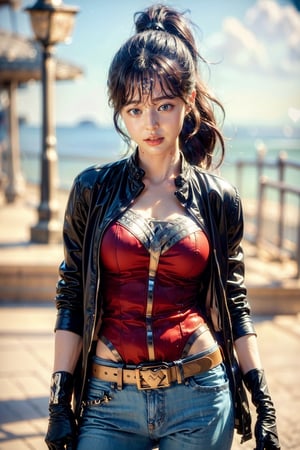 wonder woman ((riding on a motor cycle)), Korean girl, (1girl, solo), 23yo, high ponytail, [long] black straight hair, huge natural breasts, narrow waists, hair blown by the fast wind, ,

((driving a sexy motor cycle - 2023 Yamaha YZF-R1M)), (biker jacket and jean pants), wonder woman costume under biker jacket, wonder woman boots, ,

(upper body shot), (pose, [very] sexy pose), cinematic shot, cinematic lighting, ,

(normal body structure), (correct proportions), (normal limbs and fingers), better_hands, 
(masterpiece, best quality:1.4), (beautiful, aesthetic, perfect, delicate, intricate:1.2), (realistic:1.3), kwon-nara