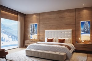 ((Hyper-Realistic)) photo of luxurious modern bedroom in a cabin of winter resort,indoors,
(luxurious furnitures:king size bed,pillow,lamp,curtains, window,big screen TV,mirror,ceiling light),curtains, window,snow,tree
BREAK
aesthetic,rule of thirds,depth of perspective,studio photo,trending on artstation,(Hyper-realistic photography,masterpiece,ultra-detailed,intricate details,16K,sharp focus,high contrast,kodachrome 800,HDR:1.3),by Antonio Lopez,Diego Koi,David Parrish,Canaletto and Samuel Silva,
w1nter res0rt,H effect,art_booster,ani_booster,w1nter res0rt