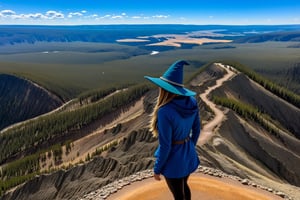 Highly detailed beautiful 1girl standing on the vista point of mount washburn summit in Yellowstone,20yo,(wearing witchhat:1.3),(looking at viewer),clear facial features,model body,detailed hair,elegant jacket,vibrant colors,perfect body proportions,(close up:1.5)
BREAK
[mount washburn summit,wash9urn,outdoors,blue sky,day,rock,horizon,green mountain,landscape,trail,tree,handrail],(girl focus:1.5)
BREAK 
rule of thirds,studio photo,perfect composition,(masterpiece,sharp focus,high contrast,HDR, trending on artstation,8K,Hyper-detailed,intricate details,hyper realistic:1.3),cinematic lighting,by Karol Bak, Alessandro Pautasso and Hayao Miyazaki, art_booster,real_booster,photo_b00ster,ani_booster,Ye11owst0ne,InkyCapWitchyHat,Decora_SWstyle