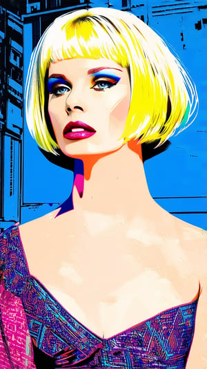 Pop art of patchwork style for a beautiful blonde model,ow key,short hair,detailed exquisite face,elegant dress,parody,mysterious and ethereal,unearthly,close-up,
ek_art_b00ster